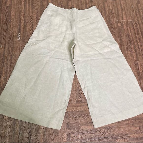 EUN HWA Paris Tan Linen Wide Leg‎ Culottes Cropped Capri Pants Lagenlook 46 - Picture 1 of 5